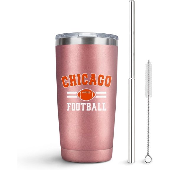 Chicago Cup with Lids and Straws Insulated Stainless Steel Tumbler Travel Coffee Mug Football Gifts 20 Oz