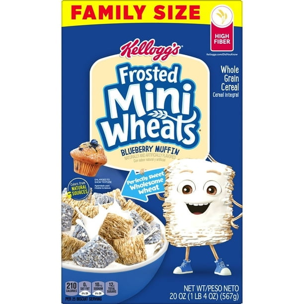 Kellogg's Frosted Mini-Wheats Breakfast Cereal, Kids Cereal, Family Breakfast, Family Size, Blueberry Muffin, 20oz Box (Pack of 2)