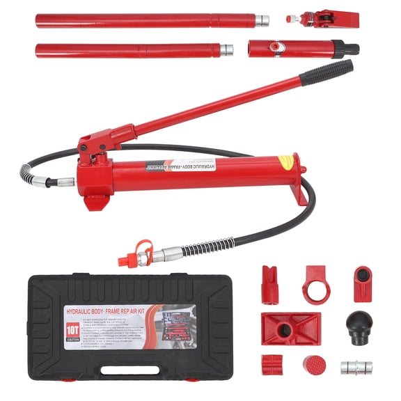10-Ton Hydraulic Porta Power Kit with Protective Transport Case for Auto Frame Repair and Construction Equipment