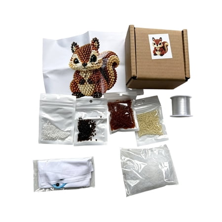 DIY Bead Craft Kit Squirrel Shaped Complete Jewelry Making Set with Beads Tools Thread and Instructions for Handmade Desk Ornament Gift