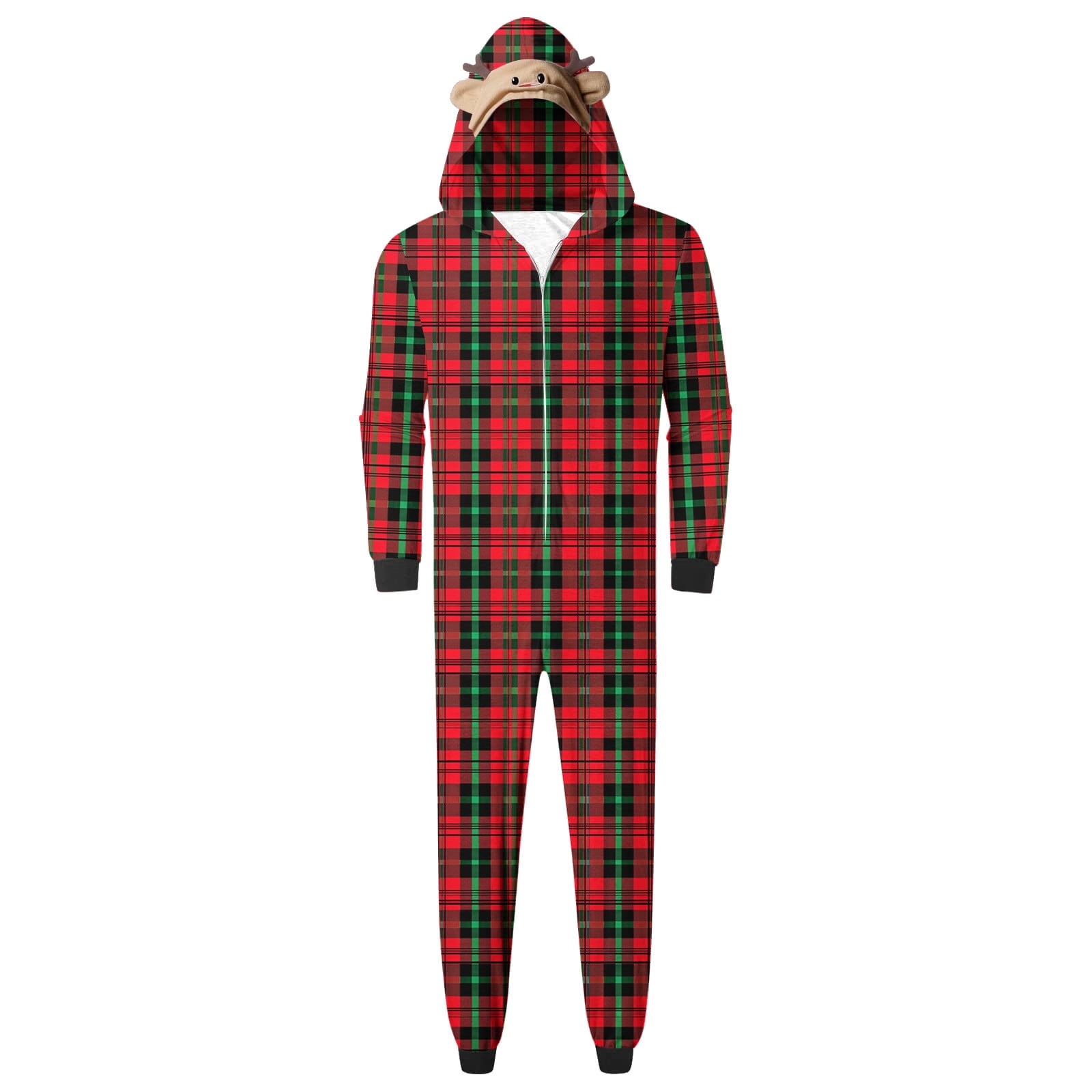 WREESH 2025 Mens Plaid Hooded Onesie Christmas Family Matching Pajamas Cozy Fleece Loungewear Long Sleeve Holiday Sleepwear Set