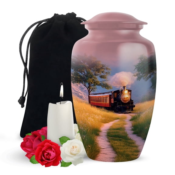 Yatskia Train Large Funeral Urns for Human Ashes Adult Male and Female, Decorative Cremation Urn for Ashes Adult, (Classic Large, 10 Inch)