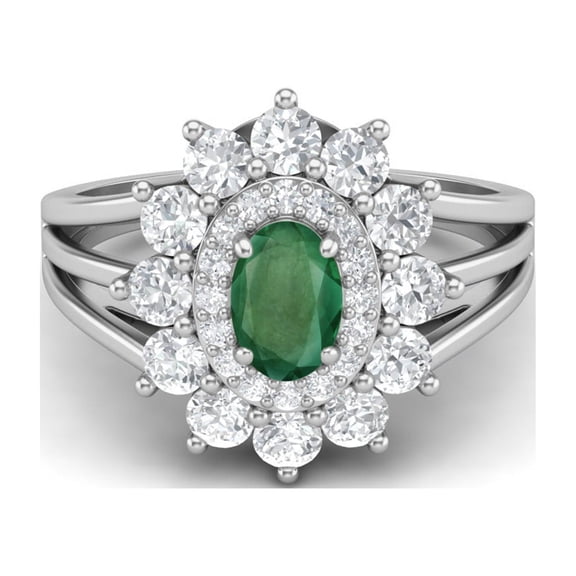 Mooneye 4.03 Ctw Oval Natural Emerald 925 Sterling Silver Solitaire Women Wedding Ring