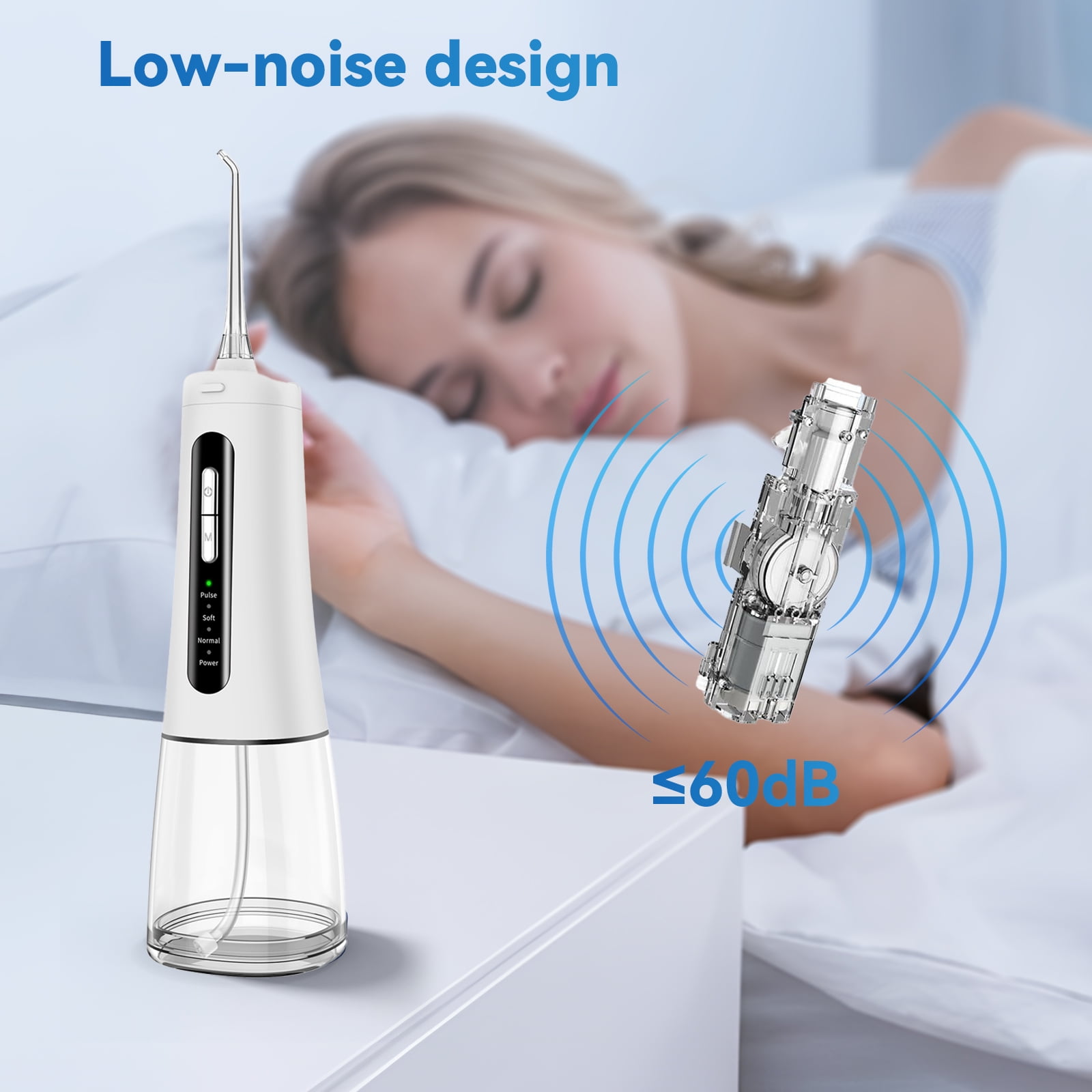 AMBLER Cordless Water Flosser for Teeth,4 Modes 4 Jet Tips Rechargeable Dental Oral Irrigator for Home and Travel (White)