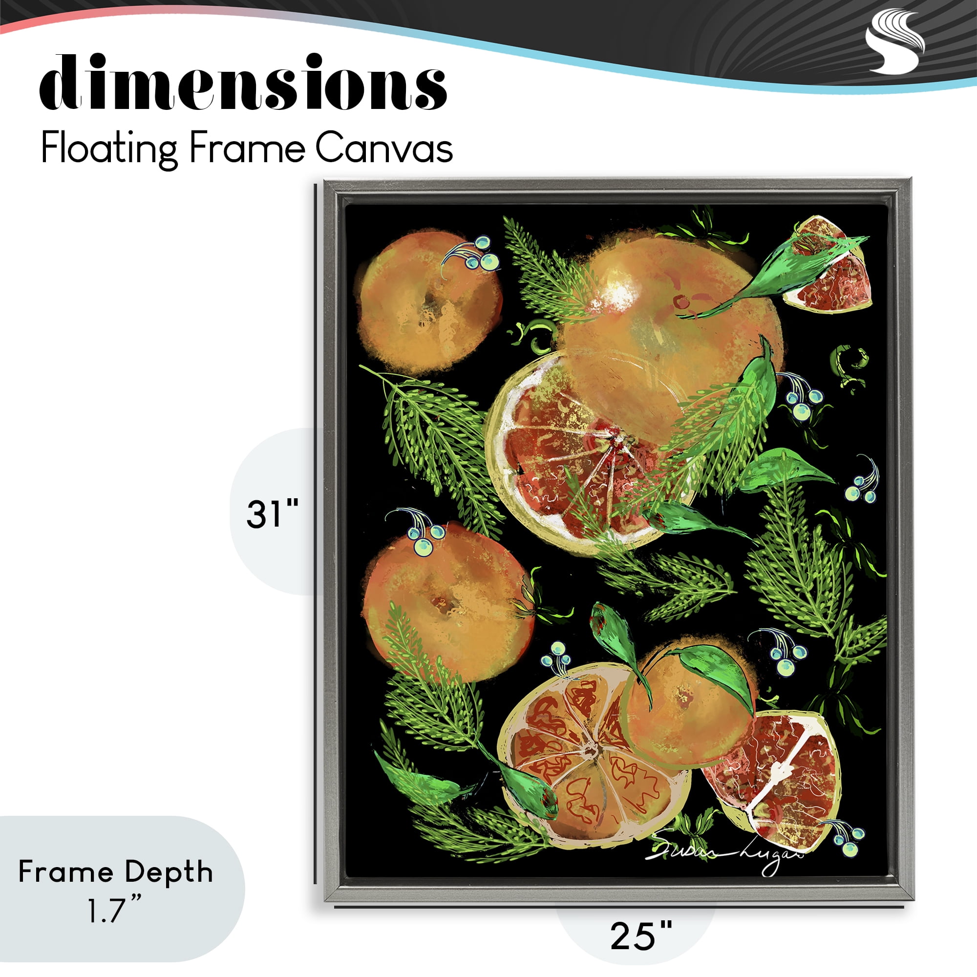 Stupell Industries Grapefruit & Ferns Medley Gray Framed Floater Canvas Wall Art, design by Susan Lugar