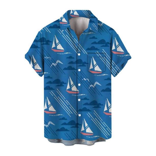 Camisas De Franela Para Hombre Camisa corta de verano con bolsillo de seis botones para hombre, camisa informal con estampado 3D para hombre (B, M)