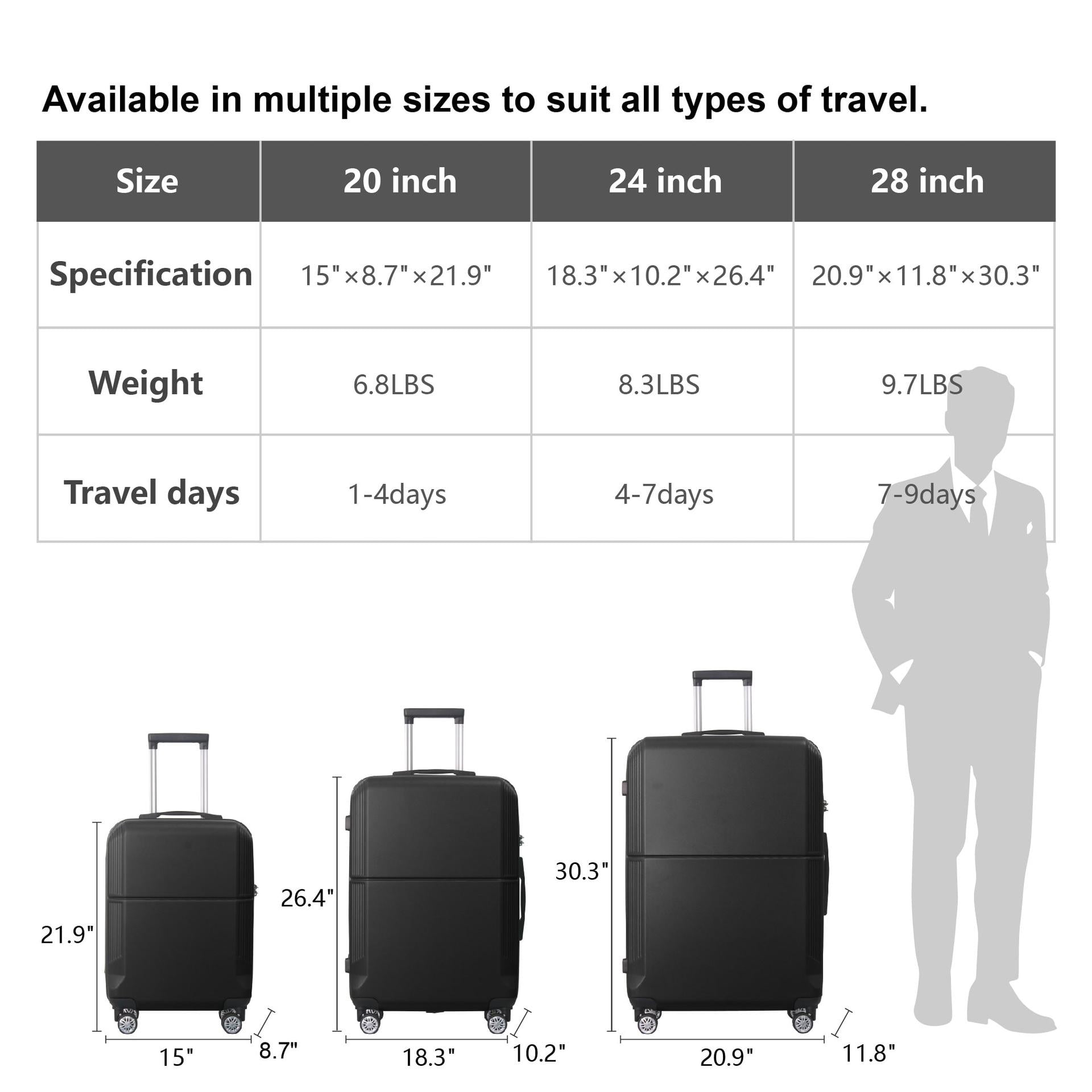 3pc Hardshell Luggage Set with TSA Lock, Lightweight ABS Spinner Suitcase with Multi-Position Handle 20" 24" 28"