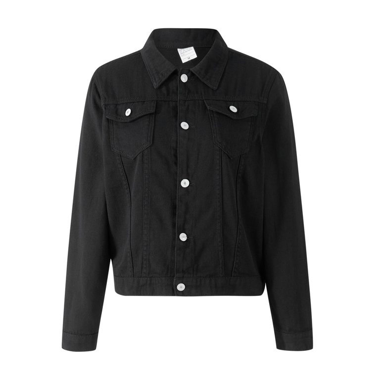 Women s Solid Color Denim Jacket Casual Oversized Long Sleeve