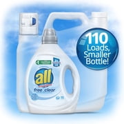all Liquid Laundry Detergent, Free Clear for Sensitive Skin, 2X Concentrated, 110 Loads