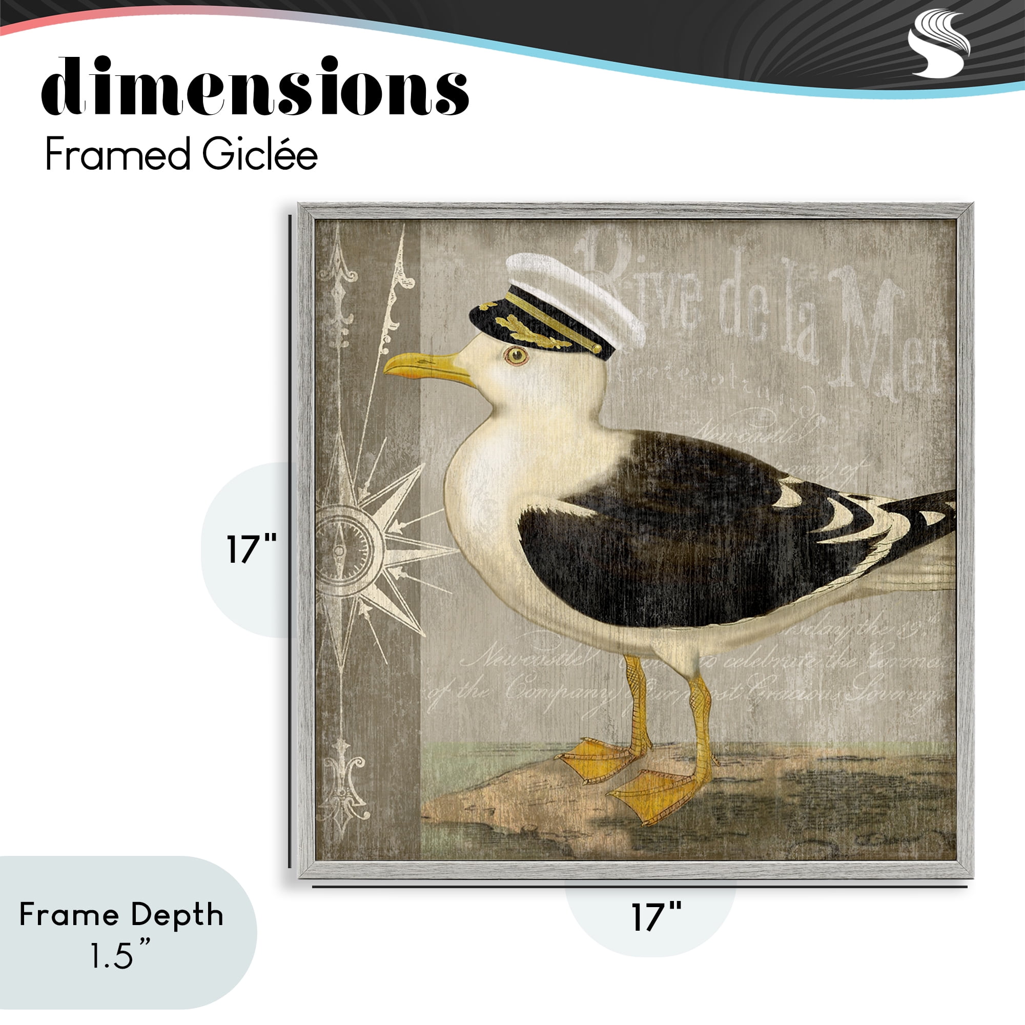 Stupell Industries Little Maritime Seagull Gray Framed Giclee Art, design by Suzanne Nicoll