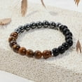 thumbnail image 2 of Energy Mens Beaded Bracelets,Triple Protection Bracelet for Men,Made of Three Kinds of 8mm Beads (Black Obsidian Hematite Tiger Eye Beaded), Personalized Gifts for Men, 2 of 5