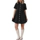 thumbnail image 1 of INSPIRE CHIC Vestido Mini de Jean con Cuello y Botones de Manga Corta para Mujeres L Negro, 1 of 6