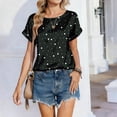 thumbnail image 4 of BOMYJESK Shirts for Women Round Neck Short Sleeve Stain Silk Going Out Tops Dressy Casual Trendy polka dot Blouses 2026 Summer Loose Basic Tees Top Black M, 4 of 6