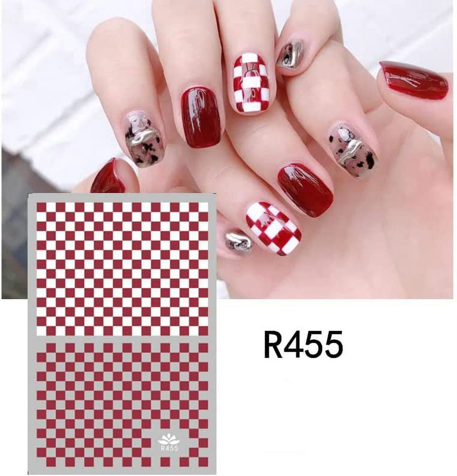 6pcs/set Checkerboard Love French Black White Blue Nail Sticker 3D Slider  for Manicure Polish Tattoo