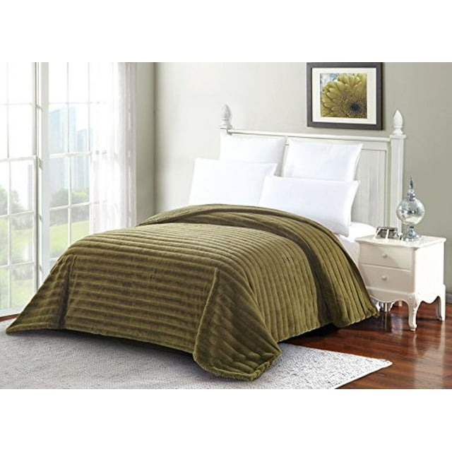 Home Soft Things Super Mink Faux Fur Blanket, 118" x 95", Olive