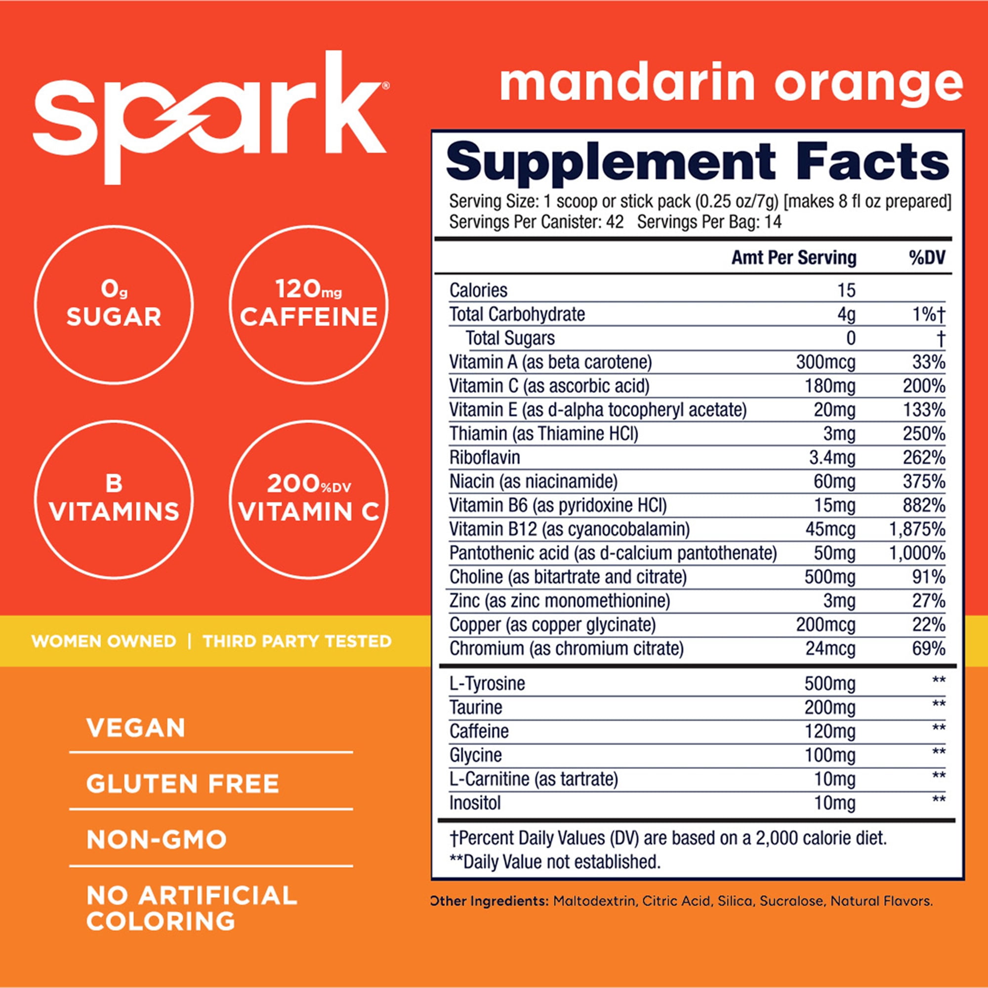 AdvoCare Spark Energy Drink Mix – Vitamin & Amino Acid Powder Supplement, Mandarin Orange Flavor, 14 Stick Packs