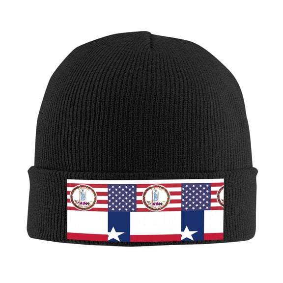 Virginia Texas Flag Beanie Hat Men Women Warm Printed Cap Knit Beanies Hats Outdoor Winter Black
