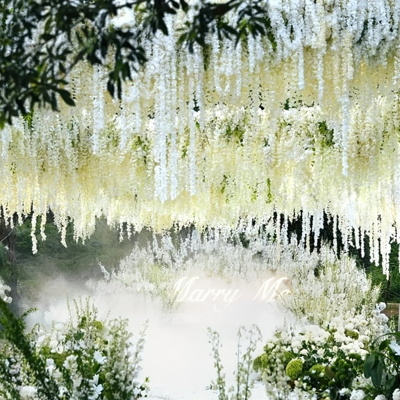 120pcs White Wisteria Hanging Flowers Garland for Wedding, Garden, Wall Decoration, Valentine's Day & New Year Decor