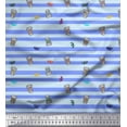 thumbnail image 1 of Soimoi Blue Rayon Fabric Coffee Cup & Stripe Decor Fabric Printed Yard 42 Inch Wide, 1 of 5
