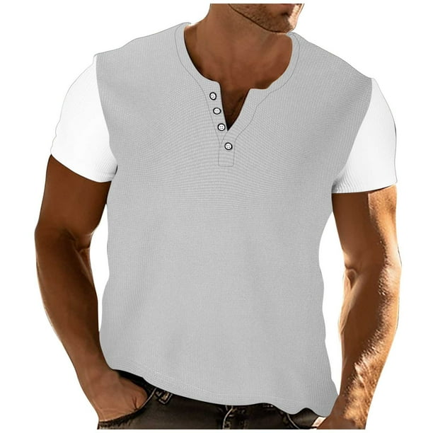 Camisetas Casuales de los Hombres Coloridos Cuello Redondo Manga Corta, 4 Botones Placa Músculo Camiseta para el Uso Diario, de Negocios, Fiesta Y Hogar