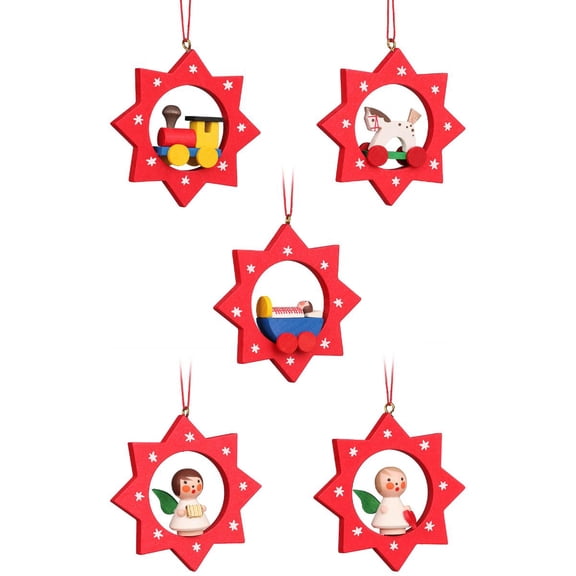Alexander Taron Set of 6 Christian Ulbricht Assorted Stars with Toys Christmas Ornaments 2.5"