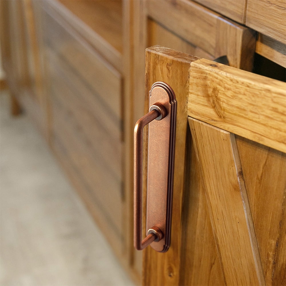Goo-Ki 4 Pack Antique Copper Cabinet Pulls with Backplate, 5"(128mm) Hole Center Zinc Alloy Cabinet Dresser Handles for Bar Cupboard Closet Wardrobe (G014)