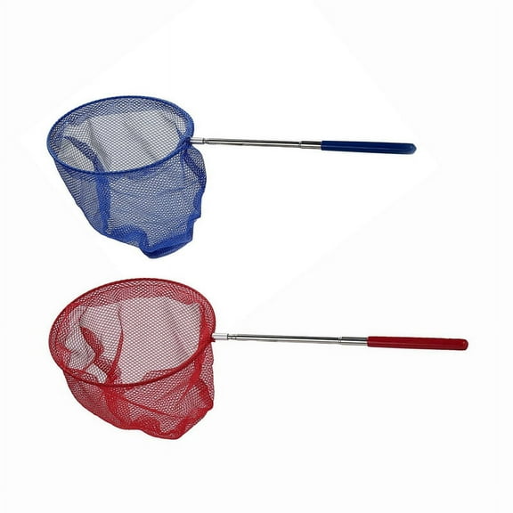 2 Pcs Outdoor Catching Catching Butterfly Net Fishing Net Bag Stainless Steel Telescopic Fishing Net Tool Outdoor Telescopic Portable Catching Catching Net, Blue & Red