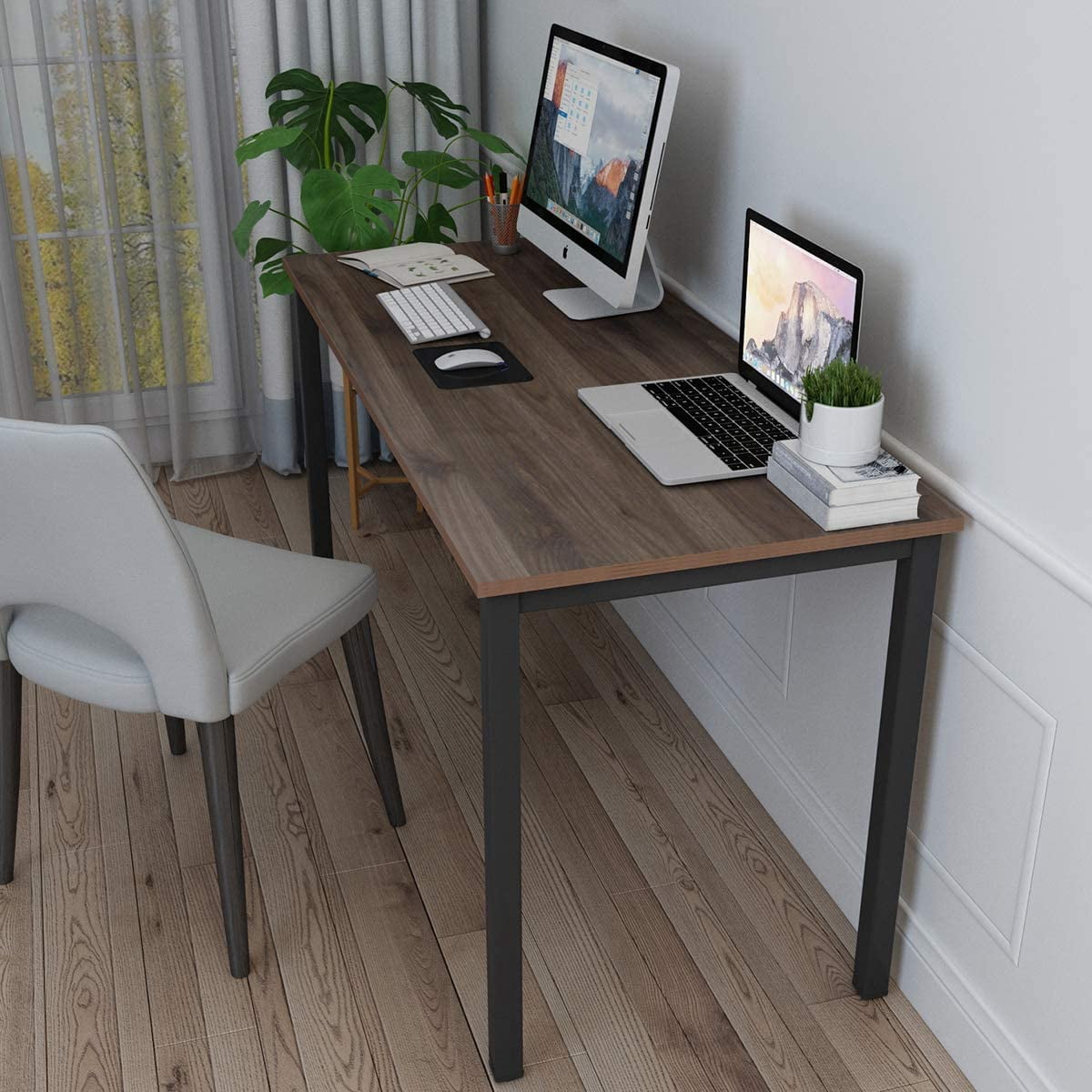 SogesPower Industrial Office Desk Workstation Table, 29.5"H -Black&Walnut