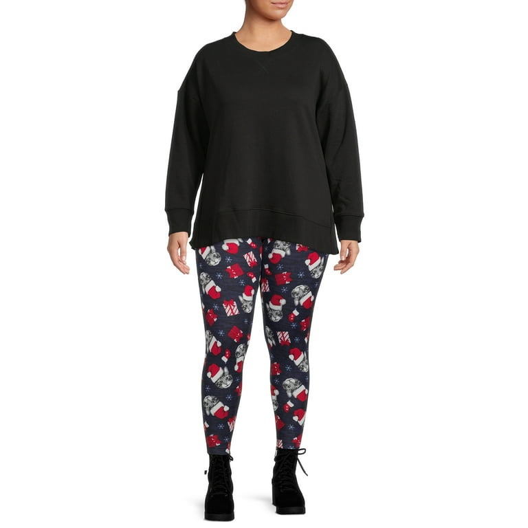 Terra & Sky Women's Plus Size Fleece Lined Holiday Print Leggings