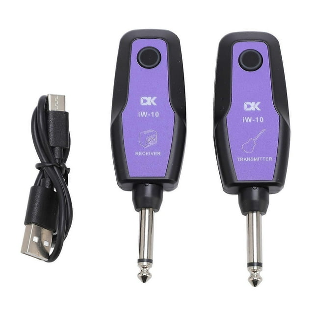 Système de guitare sans fil 2,4 GHz, portée de 98 pieds, émetteur et récepteur rechargeables USB C à 4 canaux pour guitare électrique, basse, ukulélé