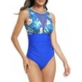 thumbnail image 3 of EYIIYE Maillot de Bain une-Pièce d'Été pour Femme P-2TG Combishort Court Sans Manches pour Dames Col Rond Maillot de Bain Imprimé Floral Tenue de Plage Mode, 3 of 6