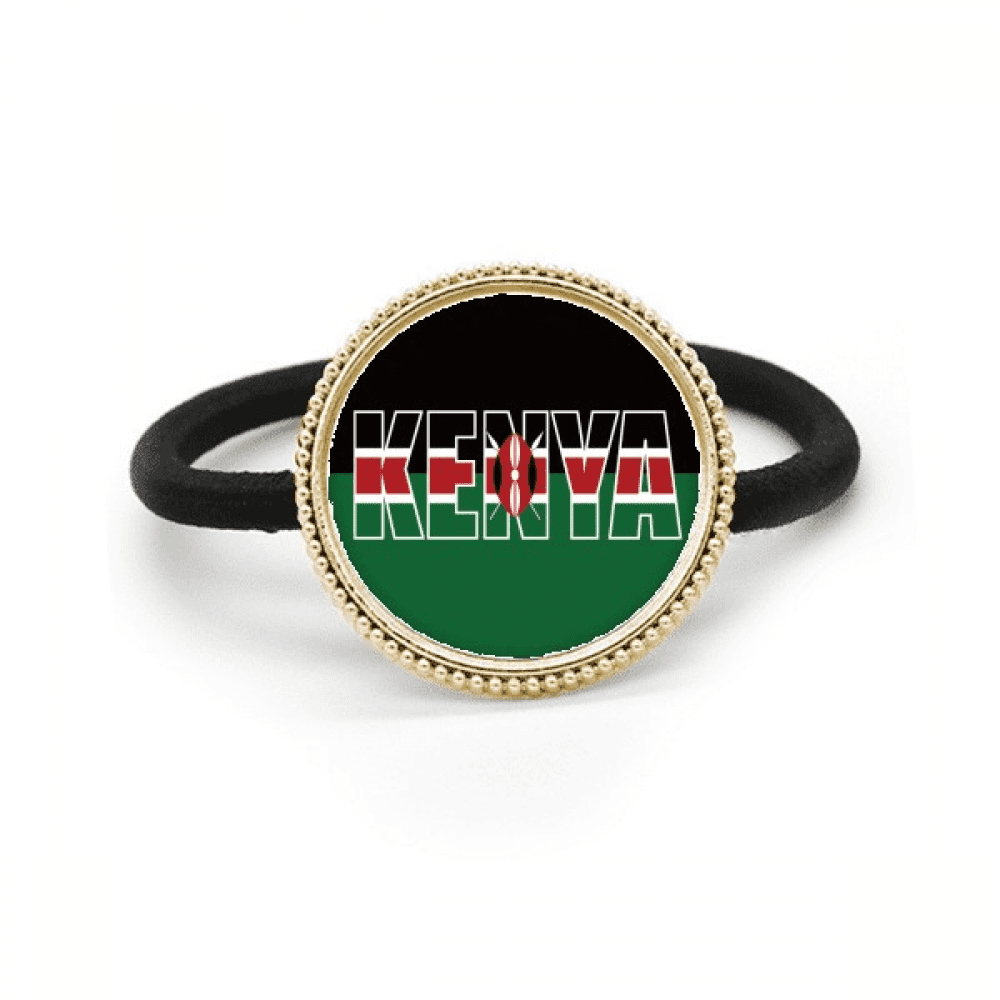 Kenya Country Flag Name Art Deco Fashion Silver Metal Hair Tie And
