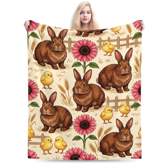 Bunny Throw Blanket Easter Bunny Floral Rabbit Flower Spring Home Super Soft Flannel Fluffy Plush Warm Sofa Bed Decor 50x40
