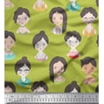 thumbnail image 1 of Soimoi Green Modal Satin Fabric Women Face Human Figure Decor Fabric Printed Yard 42 Inch Wide, 1 of 1