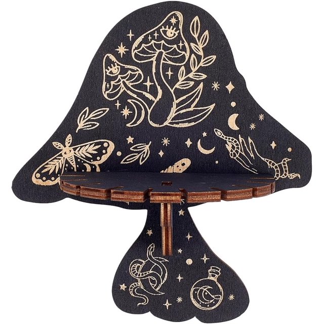 Estante de cristal de pared de madera con forma de hongo y polilla, estante flotante, soporte para péndulo de radiestesia, almacenamiento de artículos de brujería para colgar piedras, regalos