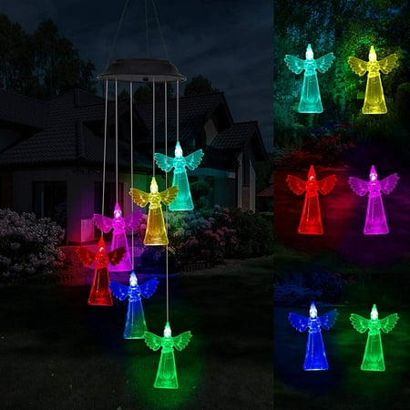 LINLIN Solar Wind Chime Light, Wind Chime Lights Color Changing Outdoor Home Mobile Hanging Bells Chime Waterproof for Patio Yard Garden