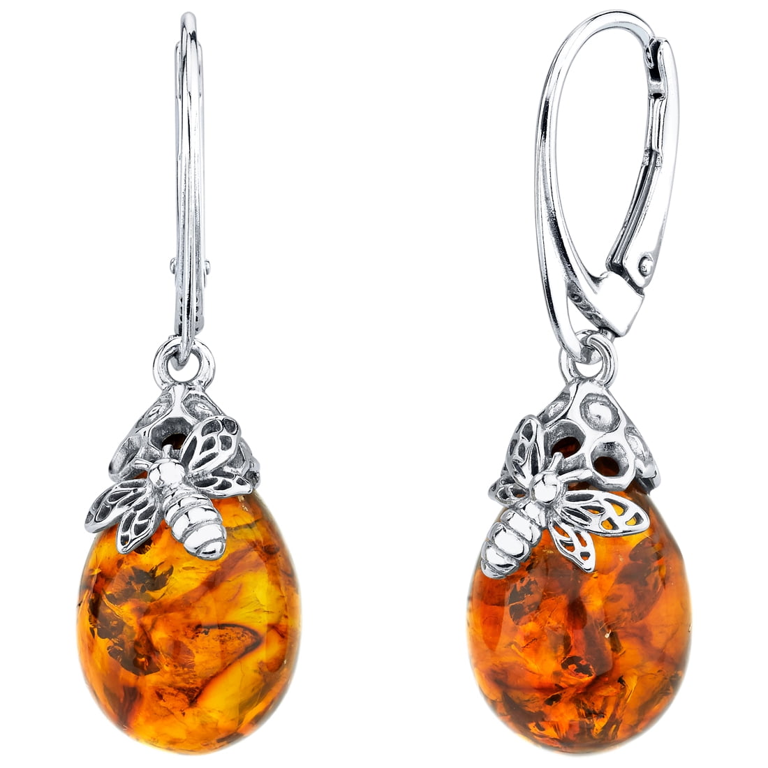 Beautiful Baltic amber & sterling silver earrings 3.6 grams multi-coloured. 