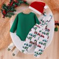 thumbnail image 5 of My First Christmas Baby Boy Outfit Long Sleeve Romper + Printed Suspender Pants + Santa Hat 3 Piece Clothes Set 0-18 Months Kaprioy Baby Boy Clothes, 5 of 7