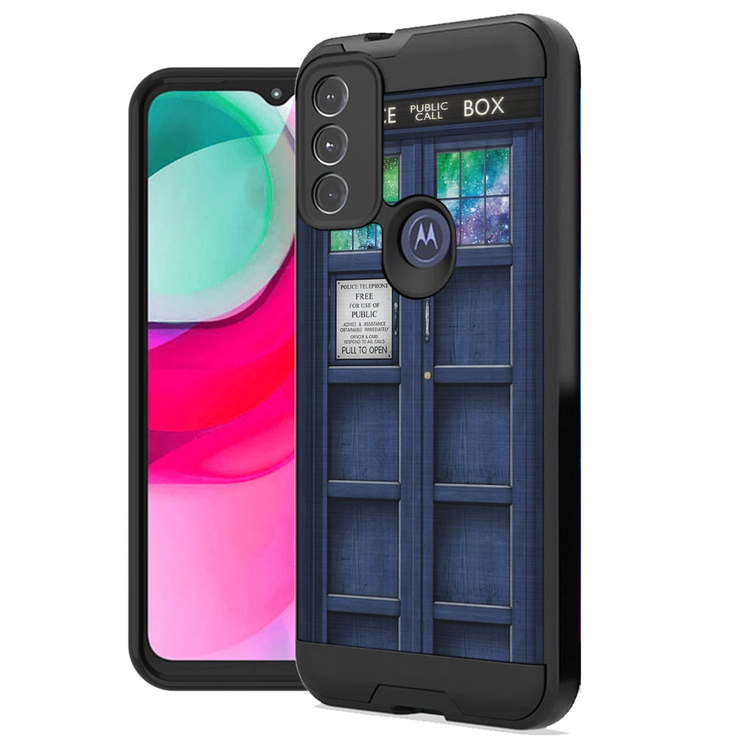 Capsule Case Compatible with Moto G Pure [Shockproof Heavy Duty Brushed Texture Layer Phone Case Black Cover] for Motorola Moto G Pure All Carriers (Blue Tardis Phone Booth)