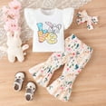 thumbnail image 2 of CAIXIA Easter Bunny Girl Outfits Newborn Baby Girl Easter Outfit New Chick In Town Ribbed Romper Chicks Bow Flare Pants Headband Clothes Set, 2 of 8