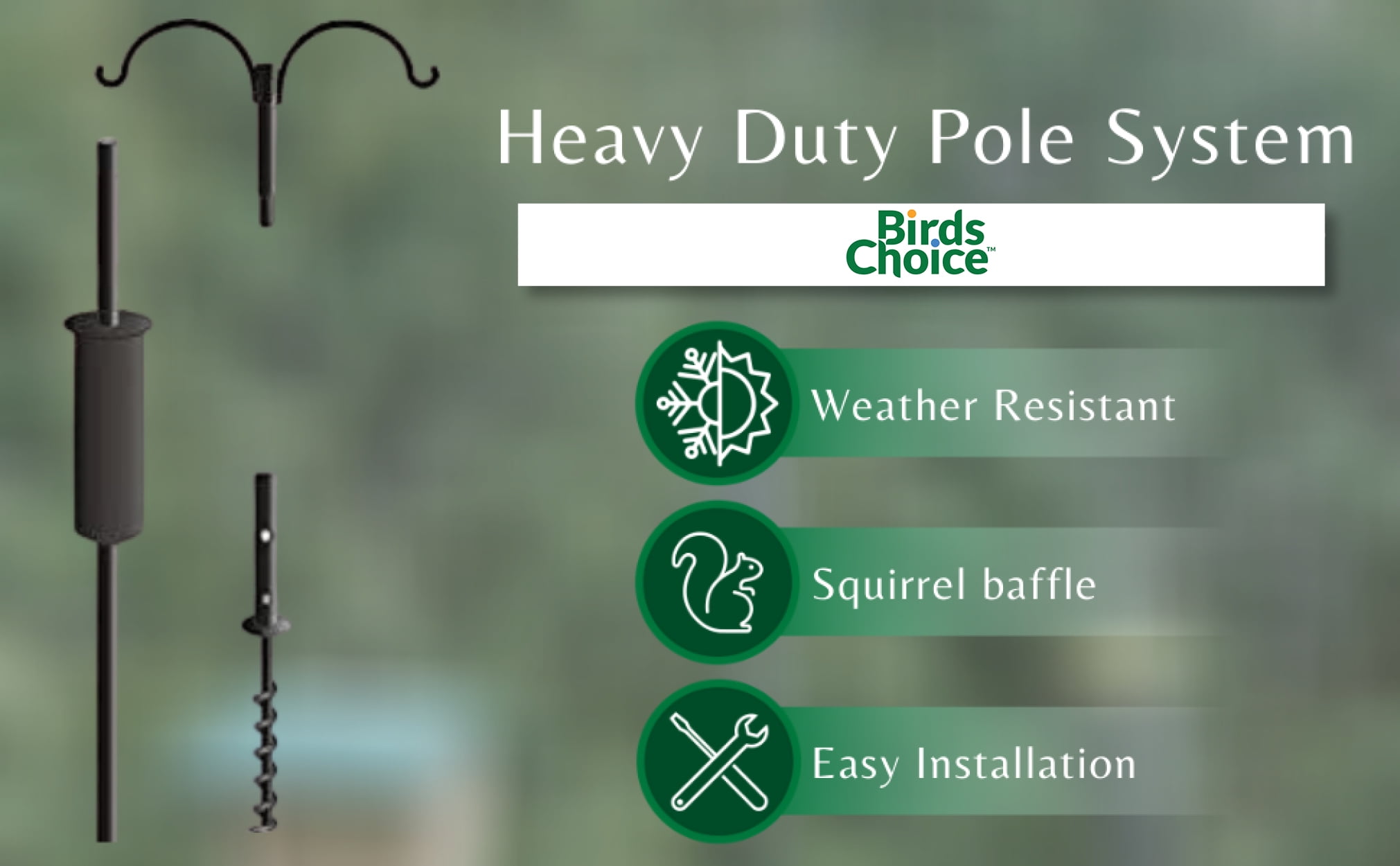 Birds Choice 2 Arm Complete Pole Package with Squirrel Baffle, Black