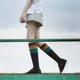 thumbnail image 4 of Yokua Women Rainbow Striped Knee High Socks Campus Style School Girl Long Tube Socks, 4 of 12