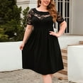 thumbnail image 4 of WTOBBY Women's Plus Size Lace Dress, Fashionable Solid Color Round Neck Short Sleeve Hollow-Out Vacation Midi for Beach Parties Resorts and Summer Events,Black 4XL, 4 of 5