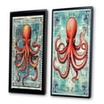 thumbnail image 3 of Designart "Retro Stamp Red Octopus Portrait I" Animals Octopus Framed Wall Art Set Of 2 - Children's Art Red Framed Wall Art Set Of 2, 3 of 6