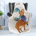 thumbnail image 4 of Moose Soft Flannel Fleece Throw Blanket, Deer with Scarf and Rainbow Retro Antler Horns Words Stay Strong Rain Design Bohem, Cozy Plush for Indoor and Outdoor Use, 60" x 80", Multicolor, by Ambesonne, 4 of 5