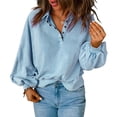 thumbnail image 1 of Blusa de mujer de manga larga con cuello vuelto y botones, blusa de corte informal para mujer a la moda, azul claro L, 1 of 7