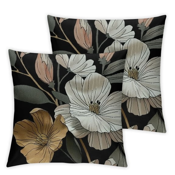 nygtbtfer Throw Pillow Covers Set of 2, Black Floral Decorative Outdoor Pillow Covers Rustic Modern Watercolor Flower Pillow Cases Linen for Couch Sofa Home Decor White