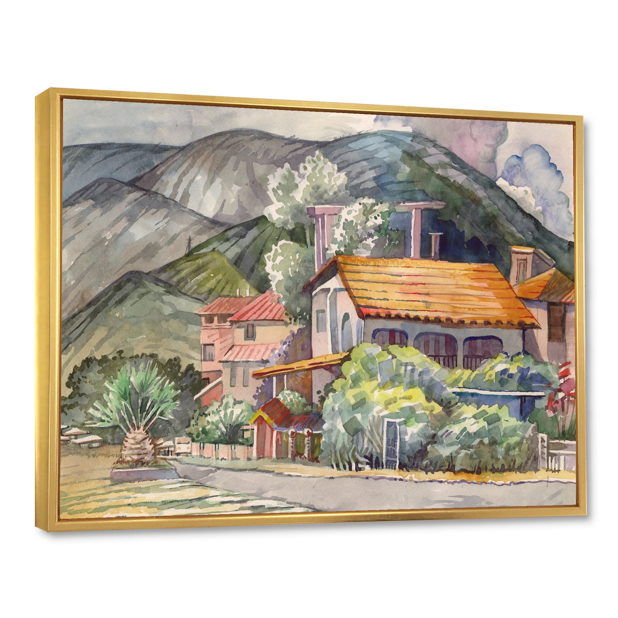 Designart 'Greek Mountains Landscape Off The Coast Of The Aegean Sea ' Traditional Framed Canvas Wall Art Print