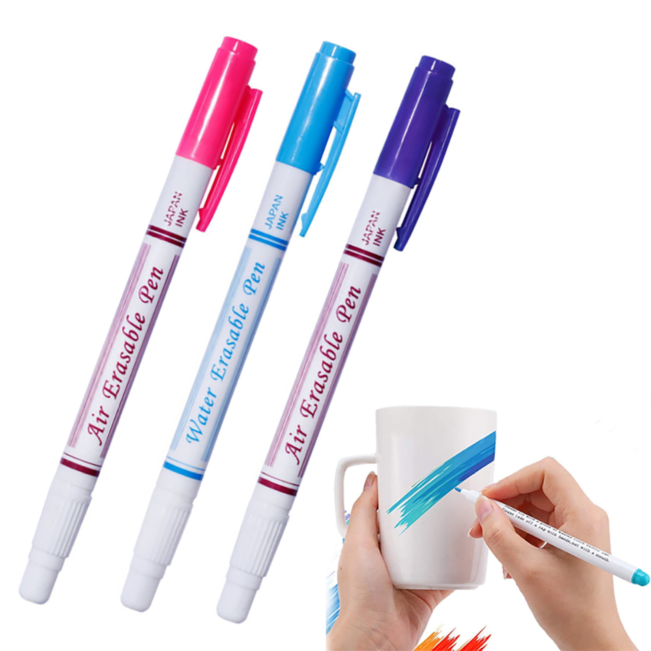 3PCS Washable Handle Erasable Pen Water Soluble Fabric Marker Pen for  Cross-Stitch Erasable Marking Ink