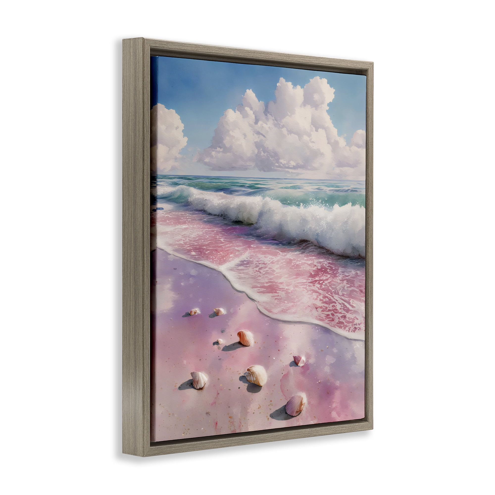 Stupell Industries Pink Sands with Scattered Shells Brown Framed Floater Canvas Wall Art, design by Franklyn Gregory
